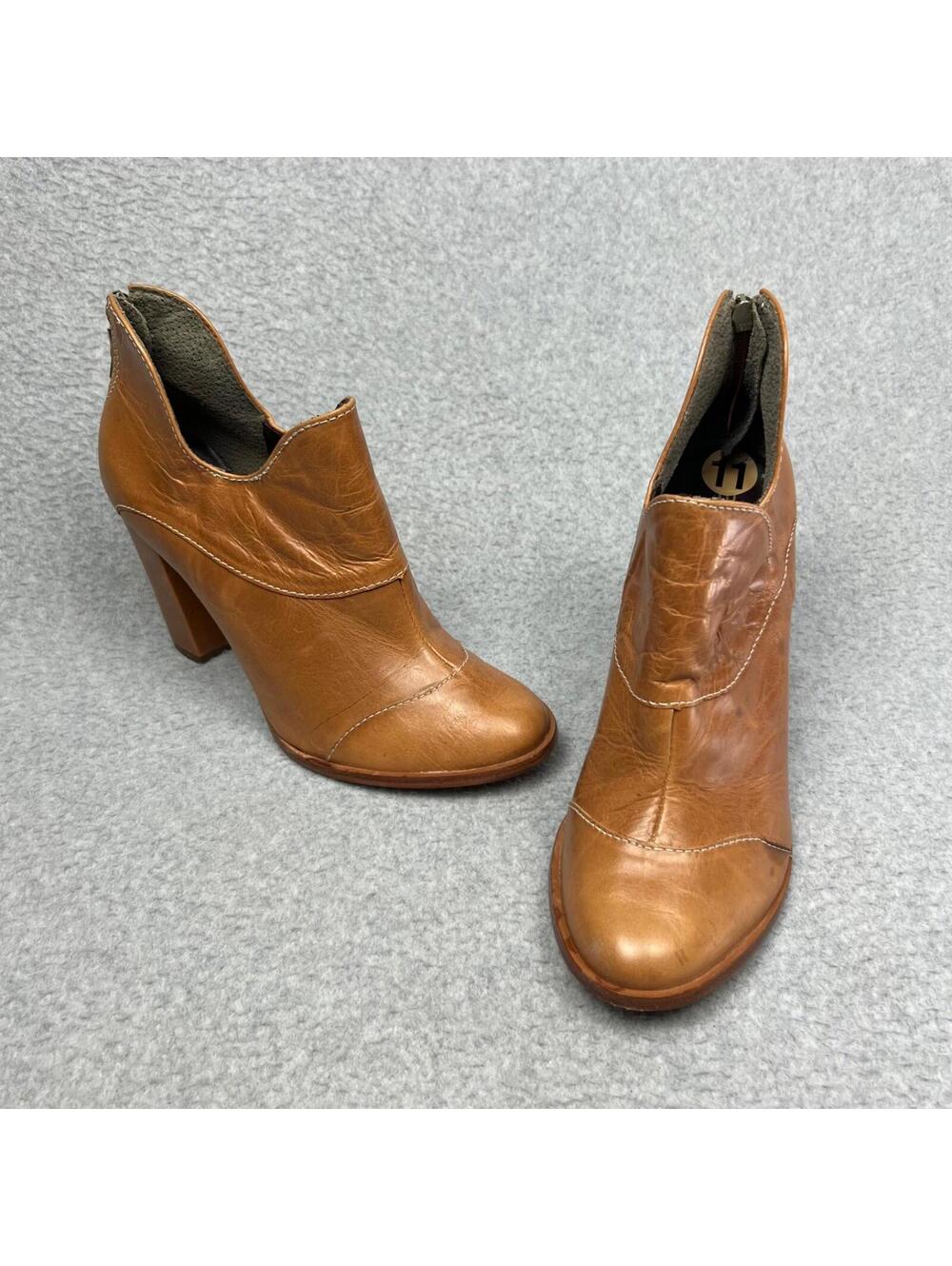 Biondini Brazil Ankle Leather Booties‎ Chucky High Heel Womens Size 11 Boots Tan